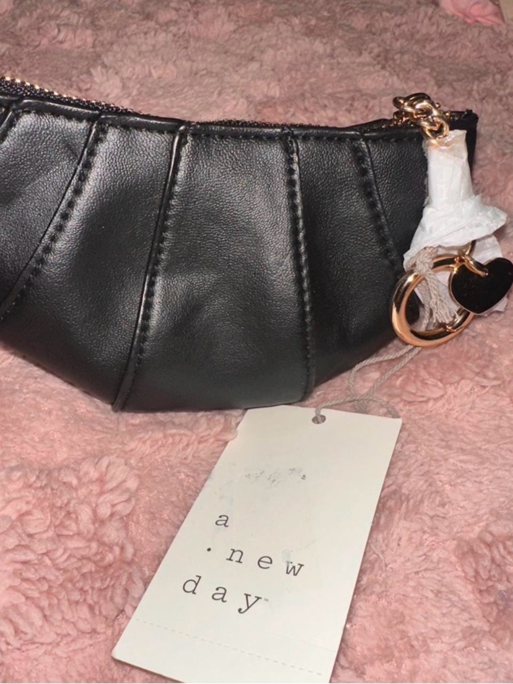 a new day Black Quilted Mini Wristlet with Gold Accents